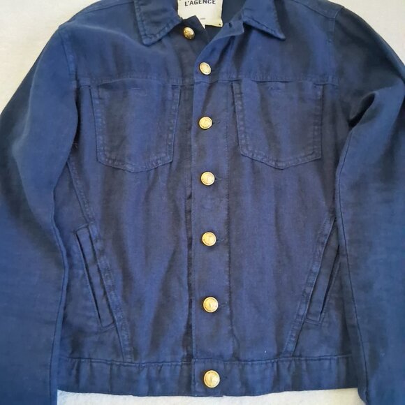 L'Agence Women's Size Small Navy Marine Celine Linen Lightweight Jacket - Picture 10 of 16